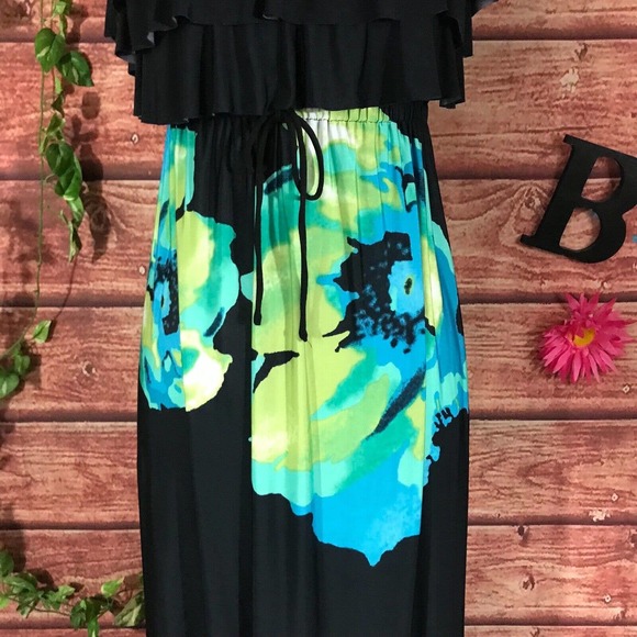 Floral Black and Blue Maxi Dress - Picture 6 of 12